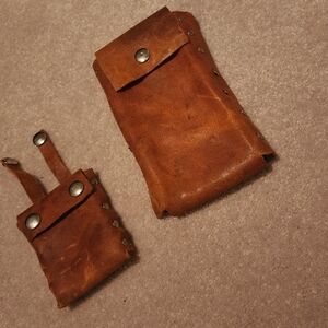 Brown Leather Phone And Small Pouch Set